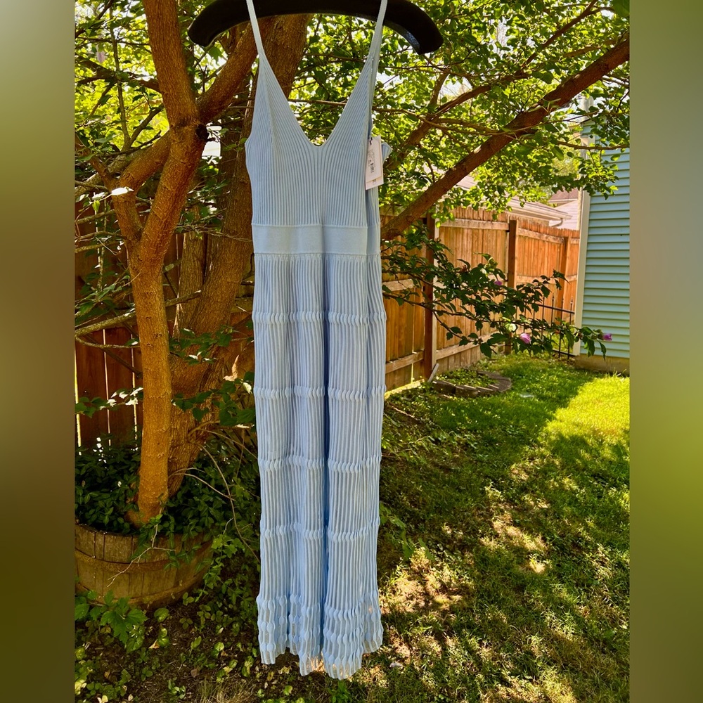 NWT Milly Sheer Skirt Cami Midi Dress Saks sky baby blue darts lined flutter M